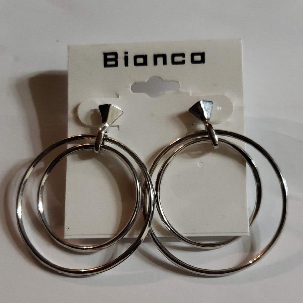Bianca Silver Double Hoop Drop Earrings